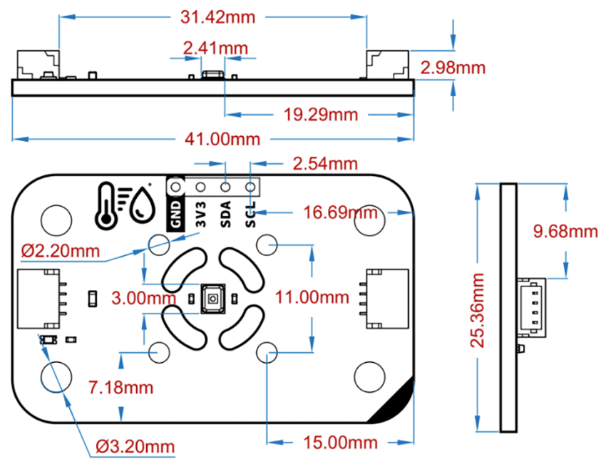 Technische Zeichnung - Arduino Modulino®-Thermo